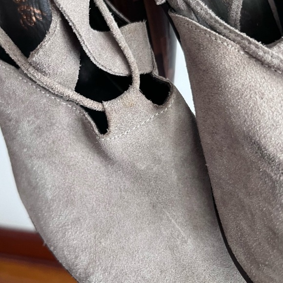 FREE PEOPLE SUEDE NOUVELLA WRAP HEELS IN Taupe - Picture 4 of 13